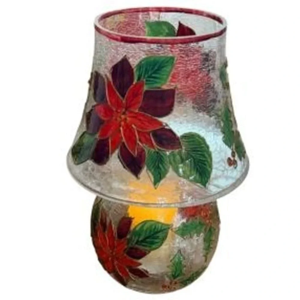 Yankee Candle Crackle Glass Cardinal Lamp Set Votive Holder Hurricane Shade